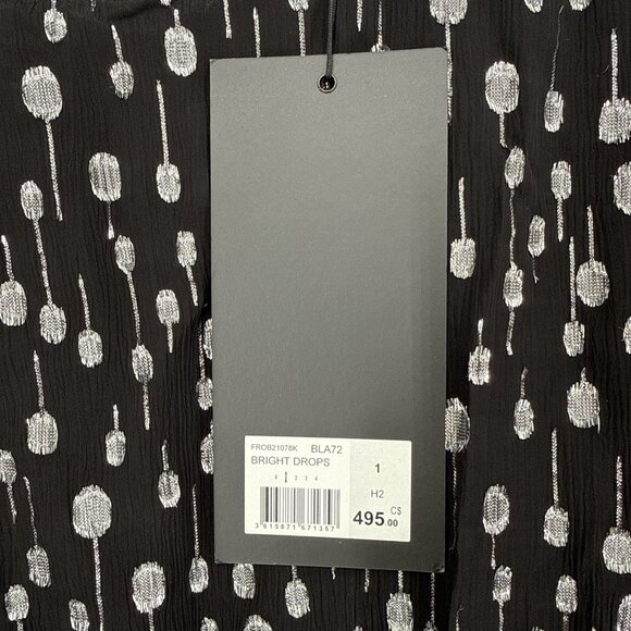 The Kooples Size Small Black Silver Metallic Polka Dot Mini Dress Puff Sleeve - Picture 8 of 10